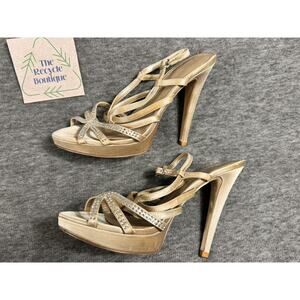 Aldo champagne color strappy heels with crystal accents size 39